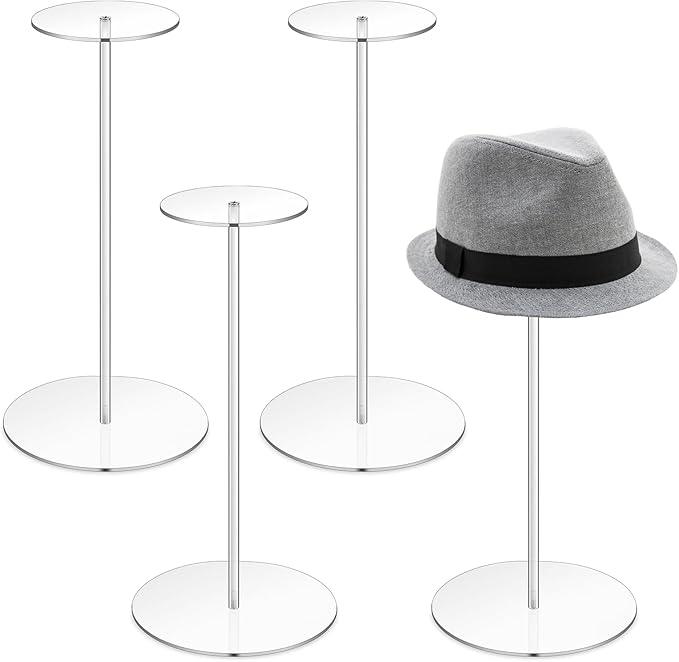 4 Pcs Acrylic Hat Stand Holder, 12 Inch Wig Display Rack Clear Thickened Pedestal Stands Round Acrylic Risers Stand for Jewelry, Watches, Caps Display