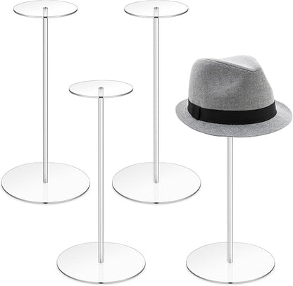 4 Pcs Acrylic Hat Stand Holder, 12 Inch Wig Display Rack Clear Thickened Pedestal Stands Round Acrylic Risers Stand for Jewelry, Watches, Caps Display