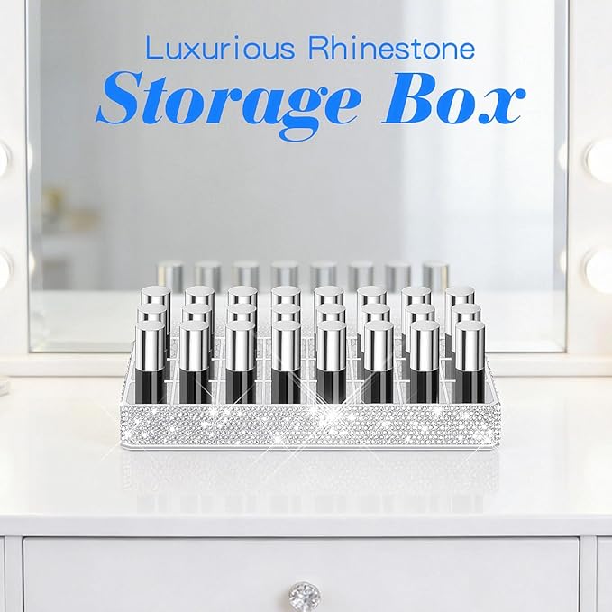 Bling Acrylic Lipstick Lip Gloss Organizer 24 Slots Comestic Display Holder for Nail Polish Essential Oil
