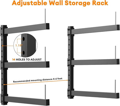Lumber Storage Rack Wall Mount - Wood Storage Racks Heavy Duty Metal Shelf Wall Mount Wood Organizer Racks for Shed, Workshop, Garage, Basement, Wall Storage Racks - Indoor & Outdoor Use