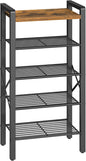 YATINEY 5-Tier Narrow Shoe Rack, Tall Shoe Rack for 5-10 Pairs, Slim Shoe Storage Organizer with Wooden Top, Space Saving, Metal Frame, for Entryway, Rustic Brown and Black SS65BR