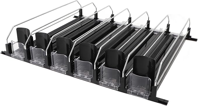 Zerodis 6Pcs Fridge Drink Organizer, Can Water Bottle Drink Dispenser Automatic Beverage Pusher Beverage Thruster Beer Supermarket Shelf Thrusters Convenience Store Freezer (Black)
