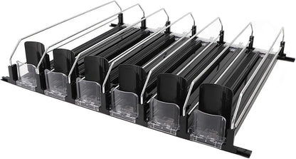 Zerodis 6Pcs Fridge Drink Organizer, Can Water Bottle Drink Dispenser Automatic Beverage Pusher Beverage Thruster Beer Supermarket Shelf Thrusters Convenience Store Freezer (Black)