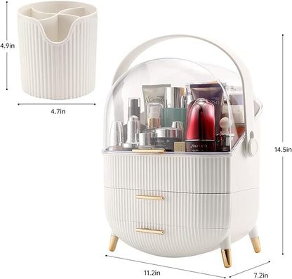 Makeup Organizer,Cosmetics Display Case With 2-Layer Storage Box,Waterproof And Dustproof,Skincare Storage Box (White A)