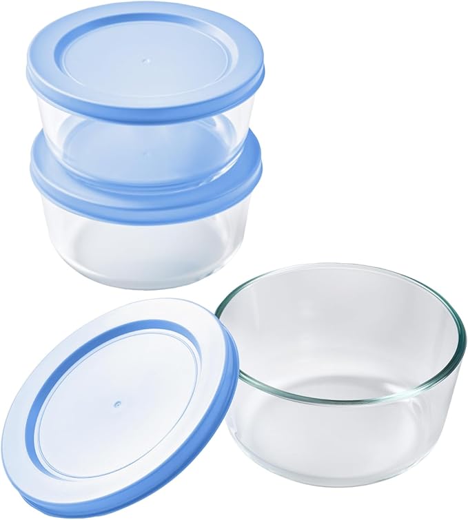 6-Piece Glass Food Storage Containers Set (3 Containers + 3 BPA-Free Lids) | 2-Cup, Leakproof | Microwave, Freezer, Oven & Dishwasher Safe | Ideal for Meal Prep & Pantry Organization, Lavender Blue