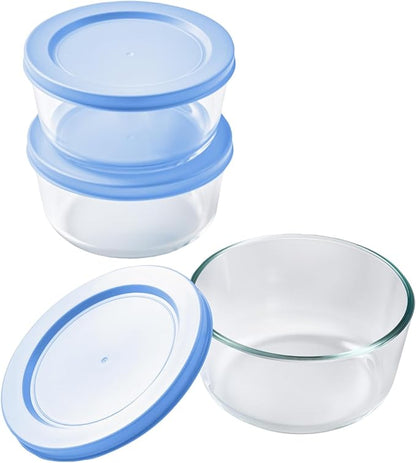 6-Piece Glass Food Storage Containers Set (3 Containers + 3 BPA-Free Lids) | 2-Cup, Leakproof | Microwave, Freezer, Oven & Dishwasher Safe | Ideal for Meal Prep & Pantry Organization, Lavender Blue