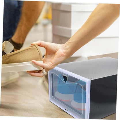 ULTECHNOVO 6pcs Stackable Flip Shoe Boxes Closet Shoe Organizer Storage Containers for Organizing Black