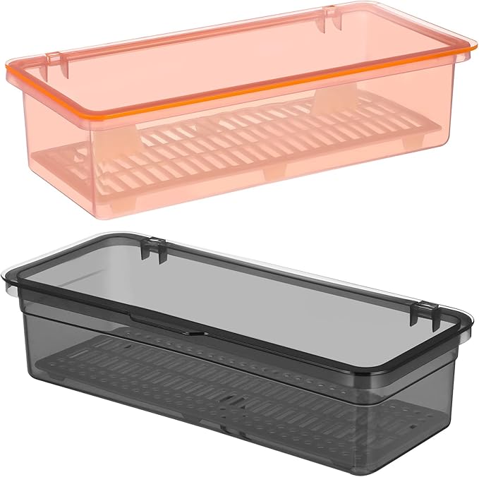 Alipis 2Pcs Plastic Cutlery Organizer with Lid Food-grade Utensil Storage Box for Kitchen Countertop Includes Drain Board for Quick Drying for Spoons Forks and Chopsticks