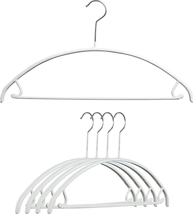Mawa Narrow Petite Clothing Hangers, Steel Hanger with Non-Slip Coating, for Shirts, Dresses, Suits, Pants, Skirts, Camisoles, Jackets, 360-degree Rotatable Hook, Set of 5, White