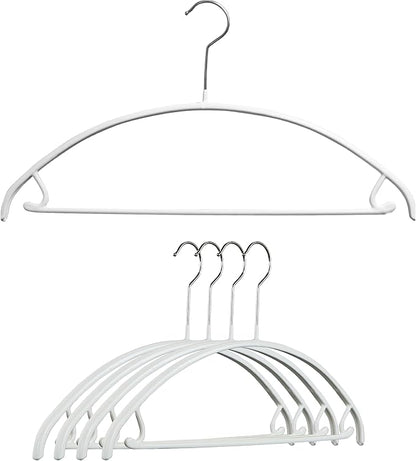 Mawa Narrow Petite Clothing Hangers, Steel Hanger with Non-Slip Coating, for Shirts, Dresses, Suits, Pants, Skirts, Camisoles, Jackets, 360-degree Rotatable Hook, Set of 5, White