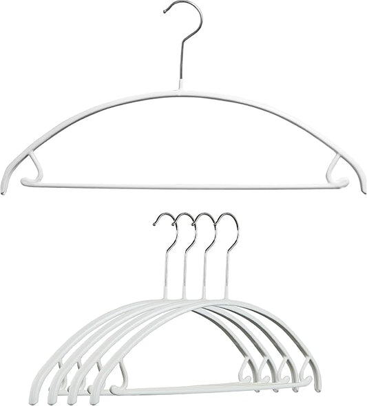 Mawa Narrow Petite Clothing Hangers, Steel Hanger with Non-Slip Coating, for Shirts, Dresses, Suits, Pants, Skirts, Camisoles, Jackets, 360-degree Rotatable Hook, Set of 5, White