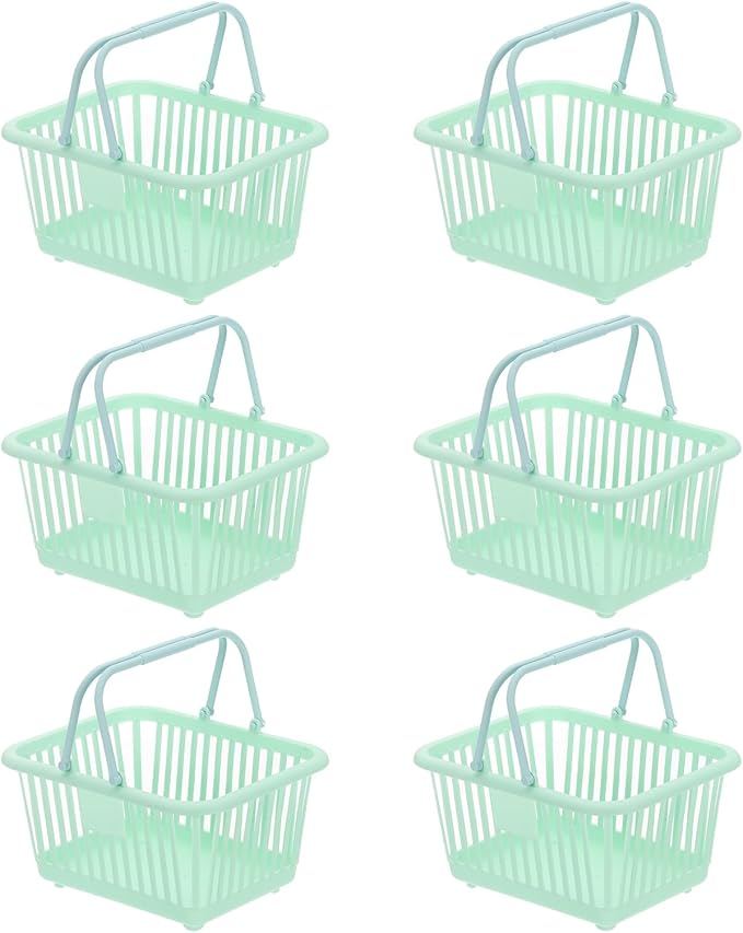 PATIKIL 6PCS Mini Shopping Basket, Small Plastic Basket Mini Storage Basket Grocery Tiny with Handles Organizer Filtered Water for Organizing Toys Eggs Fruits Snacks,Green