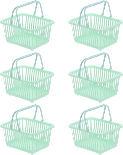 PATIKIL 6PCS Mini Shopping Basket, Small Plastic Basket Mini Storage Basket Grocery Tiny with Handles Organizer Filtered Water for Organizing Toys Eggs Fruits Snacks,Green
