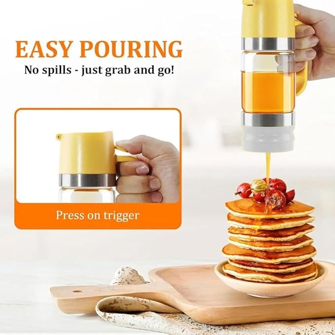 Honey Dispenser No Drip with Base, 2026 New Glass Honey Dispenser, Maple Syrup Dispensers, Syrup and Jam, Honeys Container with Handle, Mess-Free Honeys Jar Container for Quantitative Extraction