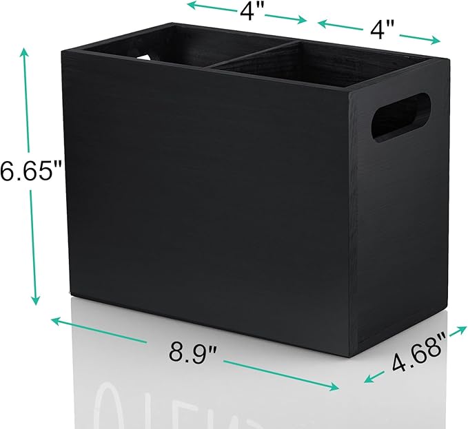ALELION Black Utensil Holder for Kitchen Counter - 2 Compartment Large Utensil Caddy Organizer for Countertop - Kitchen Tool Holder for Spatula Ladles