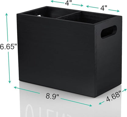ALELION Black Utensil Holder for Kitchen Counter - 2 Compartment Large Utensil Caddy Organizer for Countertop - Kitchen Tool Holder for Spatula Ladles