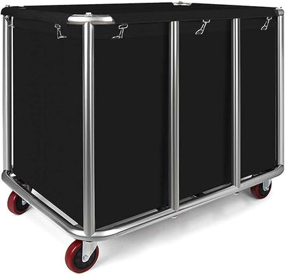 Commercial Laundry Cart with Wheels, 400L Capacity Heavy Duty Large Laundry Basket with Watertight Oxford Bag and Sturdy Steel Frame for Home, Hotel,Hospital,440 lbs(Black)