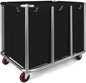 Commercial Laundry Cart with Wheels, 400L Capacity Heavy Duty Large Laundry Basket with Watertight Oxford Bag and Sturdy Steel Frame for Home, Hotel,Hospital,440 lbs(Black)