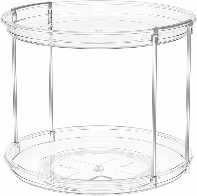 LAMU 3 Pack 2 Tier Lazy Susan Turntable Organizer 9.25'' Rotating Spice Rack Organization for Cabinet, Kitchen, Pantry, Countertop, Bathroom, Vanity, Medicine Cabinet Organizer, Clear