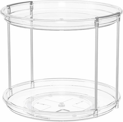 LAMU 3 Pack 2 Tier Lazy Susan Turntable Organizer 9.25'' Rotating Spice Rack Organization for Cabinet, Kitchen, Pantry, Countertop, Bathroom, Vanity, Medicine Cabinet Organizer, Clear