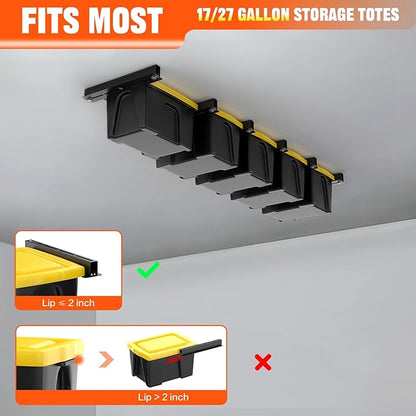 TORACK Garage 16" Studs Ceiling Bin Storage Rack, Overhead Tote Storage Rails Heavy Duty Adjustable Tote Slide Rails for 5 Bins(Bins are not included)