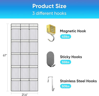 Magnetic Cruise Door Organizer,15 Large Durable Pockets，Upgrade Over The Door Organizer For Cruise Ships,Cruise Essentials 2026，Shoe Rack For Door,3 Strong Anti-Scratch Magnets, 9 Hooks