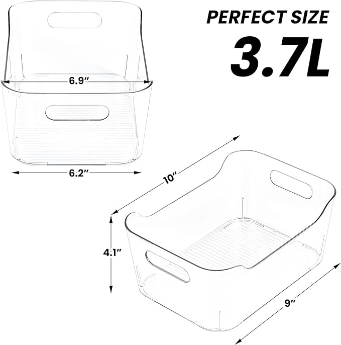 CiWiVOKi 12 Pack Clear Plastic Storage Bins, Acrylic Organizer and Containers with Handle for Pantry, Cabinet, Closet, Refrigerator, Freezer, Bathroom, Kitchen Under Sink Storage