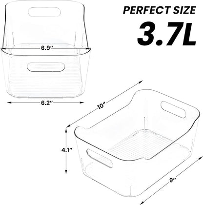 CiWiVOKi 12 Pack Clear Plastic Storage Bins, Acrylic Organizer and Containers with Handle for Pantry, Cabinet, Closet, Refrigerator, Freezer, Bathroom, Kitchen Under Sink Storage