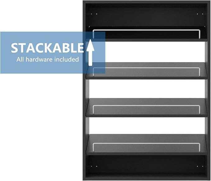 Shoe Shelf Short Tower Closet Unit, Modular Wood Closet System Organizer with Storage, Clothing Rack for Hanging Clothes, Bedroom, Black, 31.5" W