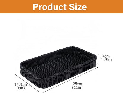 Toilet Tank Tray Storage Basket, Metal Woven Bathroom Basket Decorative Tray for Toilet Paper Storage, Wicker Vanity Organizer Bin with Non-Slip Feet for Bathroom Counter or Back of Toilet-Black