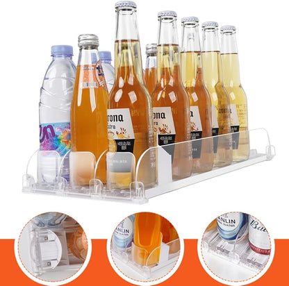 SOLY Drink Organizer for Fridge, Automatic Soda Can Dispenser with Pusher, 5-Row Refrigerator Drink Organizer Holds 25–30 Cans, 14.96" Deep