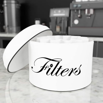 Coffee Filter Holder, White Basket Coffee Filter Storage with Lid, Round CoffeeFilter Container for Counter, Rustic Farmhouse Coffee Bar Accessories Decor (White)