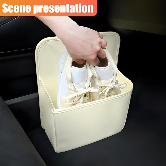 YoRise Car Shoe Storage Organizer, Multifunctional Leather Car Shoe Organizer for Ladies High Heels, Waterproof Shoe Storage Box, Trunk Container for Most Cars (White)