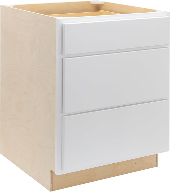 Quicklock RTA (Ready-to-Assemble) | Base Kitchen Cabinets - Shaker Style | Made in America (Pure White, 30" W x 34.5" H x 24" D 3 Drawer Pots and Pans)
