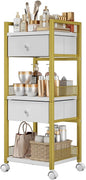 Flycity Makeup Organizer Cart with Drawers, 5 Tiers Rolling Makeup Cart, Floor Skincare Organizers, Vanity Organizer Storage with Wheels Cosmetic Display Cases for Skin Care Perfume Nail Polish, Gold