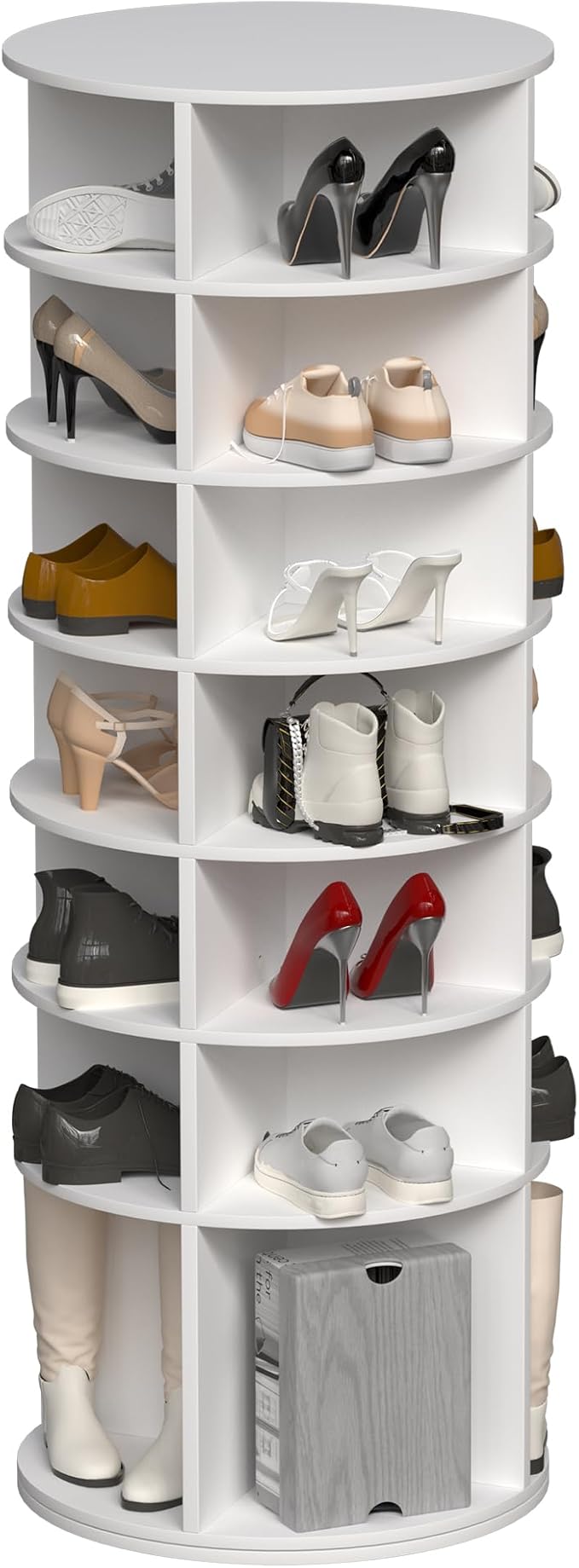 7 Tier Rotating Shoe Rack Tower, Spinning Shoe Tower Display Lazy Susan, Revolving 360° Shoe Rack Storage Round Carousel, Vertical Handbag Rotate Shoes Closet Organization