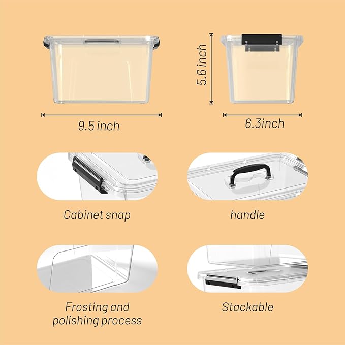 Stackable Clear Storage Bins with Latching Lids, 6-Quart (5-Pack) - Durable Plastic Organizing Containers with Handles for Home, Office, Closet & Pantry Organization