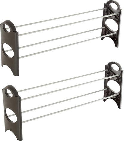 Home-Complete 4-Tier Stackable Shoe Rack, Freestanding Metal Shoe Organizer for Entryways or Closets, Space Saving Storage for Heels, Sneakers and Boots
