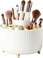 360°Rotating Makeup Brush Holder Organizer, White Countertop Cosmetic Display Case, Spinning Skincare Storage Carousel for Vanity, Desktop & Bathroom