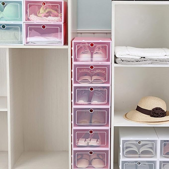Cabilock 6pcs Green Stackable Transparent Shoe Storage Boxes Thicken Plastic Shoe Containers for Closet Organization Easy