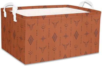 3 Pcs Western Bull Boho Rectangle Storage Basket Collapsible Highland Cow Storage Bin for Nursery Toys Books Waterproof Baskets for Closet Shelves Bedroom Decor(Cow)