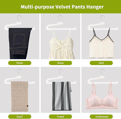 ManGotree Non Slip Velvet Pants Hangers, Open Ended Felt Jean Hangers for Closet Organizer, Heavy Duty Space Saving for Trousers, Slacks, Shorts, Dress, Scarf (10 Pack, Ivory)