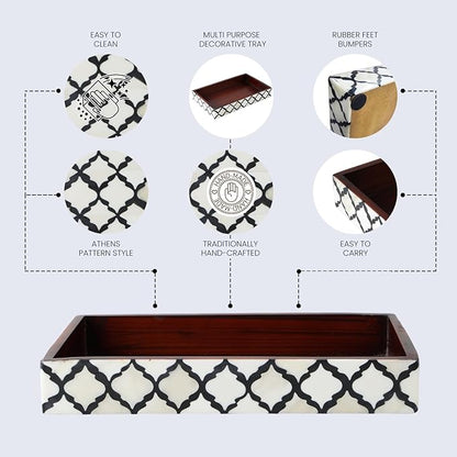 Handicrafts Home 10"x6" Vanity Tray for Bathroom Countertop, Moroccan Bone Inlay Decorative Organizer Tray for Perfume, Jewelry, Cosmetics & Dresser Decor, Rectangular Catchall Tray, Black White