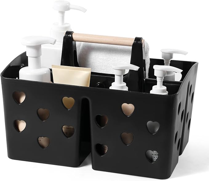 Anyoifax Portable Shower Caddy Plastic Shower Basket Organizer Divided Bathroom Caddy Storage Cleanning Caddy Tote with Handle for College, Dorm Room, Kitchen, Black