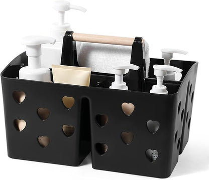 Anyoifax Portable Shower Caddy Plastic Shower Basket Organizer Divided Bathroom Caddy Storage Cleanning Caddy Tote with Handle for College, Dorm Room, Kitchen, Black