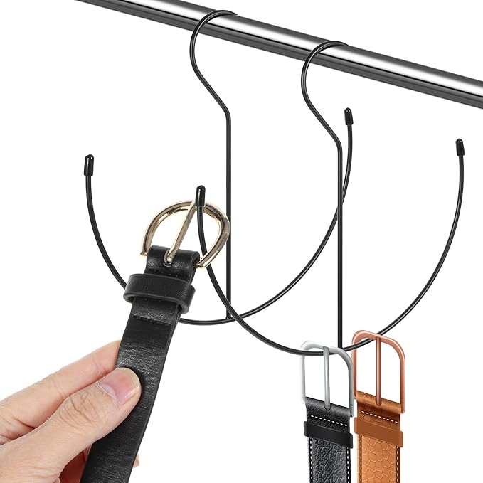 TIESOME 2 PCS Belt Hanger for Closet, 9.2in x 9in Stainless Steel Space Saving Organizer Hanging Tie Rack Hanger with Rubber Cover for Belt Ties Scarves Camisoles Hats Closet Organization