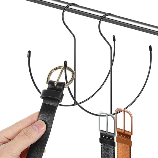 TIESOME 2 PCS Belt Hanger for Closet, 9.2in x 9in Stainless Steel Space Saving Organizer Hanging Tie Rack Hanger with Rubber Cover for Belt Ties Scarves Camisoles Hats Closet Organization