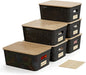 Bagnizer Small Plastic Storage Bins with Bamboo Lids 5.2qt Stackable Box Basket Pantry Decorative Containers Cute with Lable for Organizing Desktop Closet Office Black of 6 packs 10 * 7.2 * 4.1"