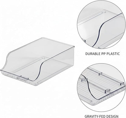 Stacking Can Dispenser, Gravity Fed Beverage Organizer Rack for Refrigerator, Clear PP Plastic Storage for Soda Cans and Bottles
