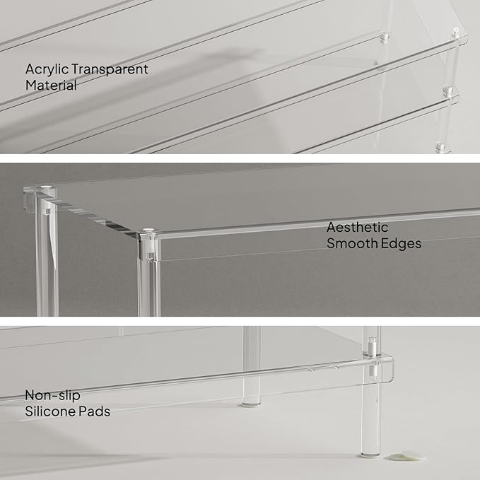 Aquiver Acrylic 3-Tier Long Shoe Rack - Clear Wide Shoe Rack for Closet - Entryway Shoe Storage Organizer - 42.7'‘ L x 11.8'' W x 20.5'' H, Easy Assembly & Clean
